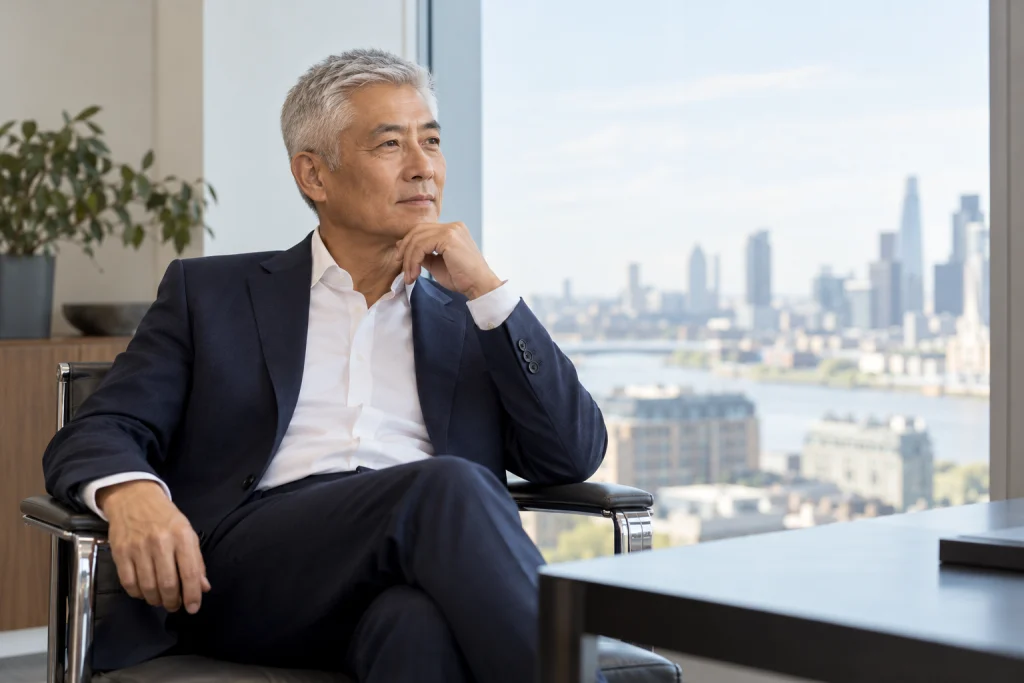 Representative recruitment image: seated thoughtfully near a contemporary office window