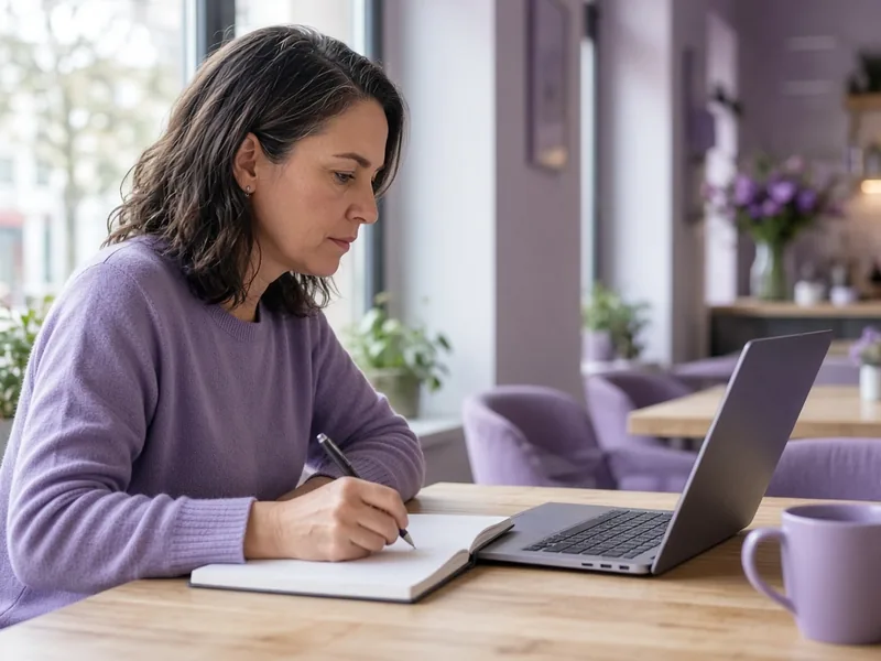 Professional making notes beside a laptop while planning a career change