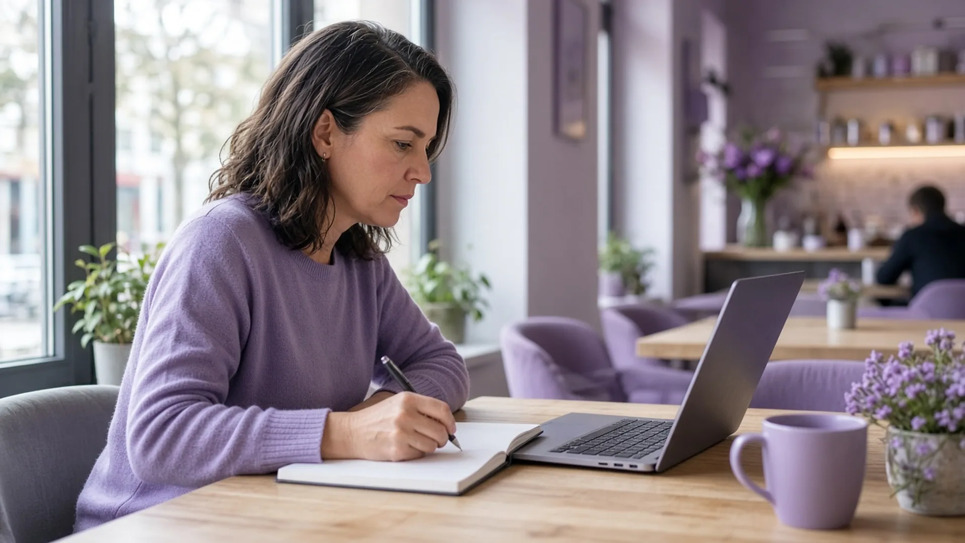 Professional making notes beside a laptop while planning a career change