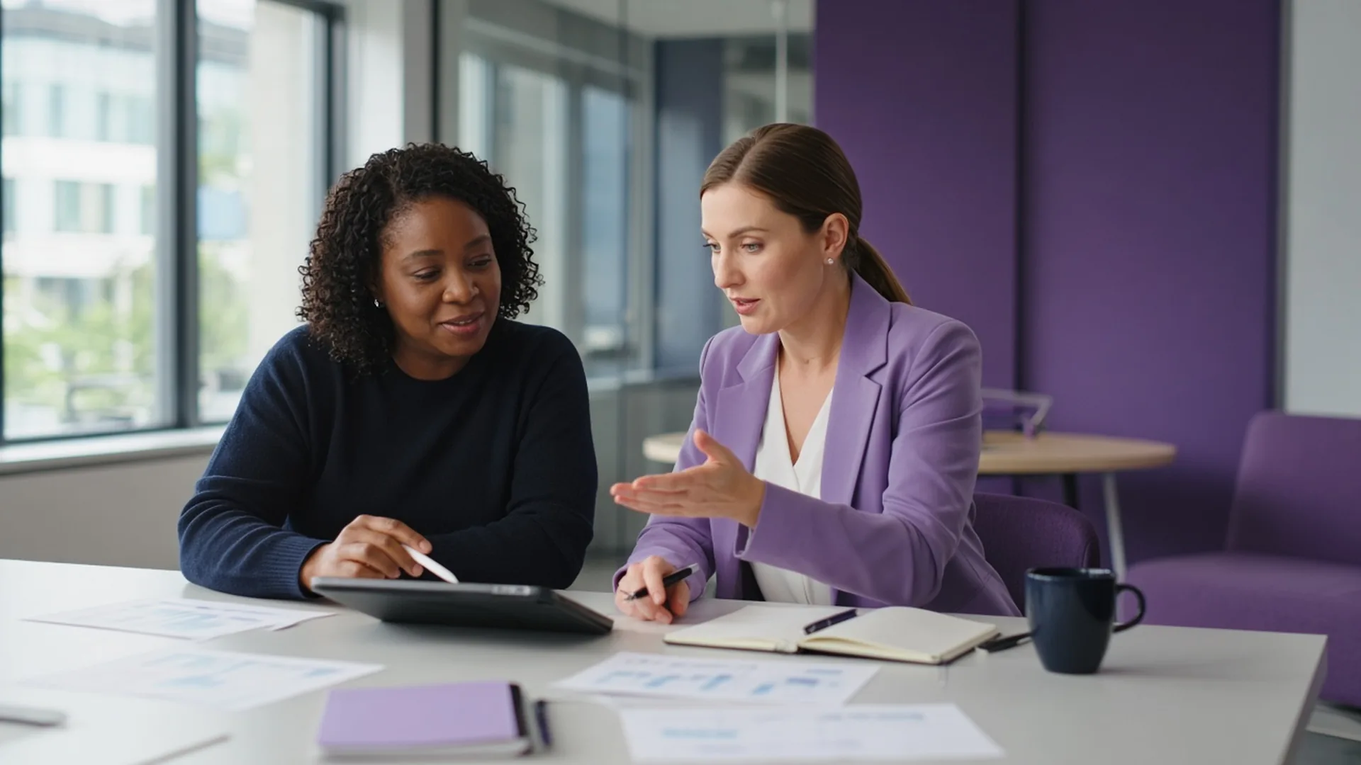 Recruitment consultant discussing a hiring plan with a business owner