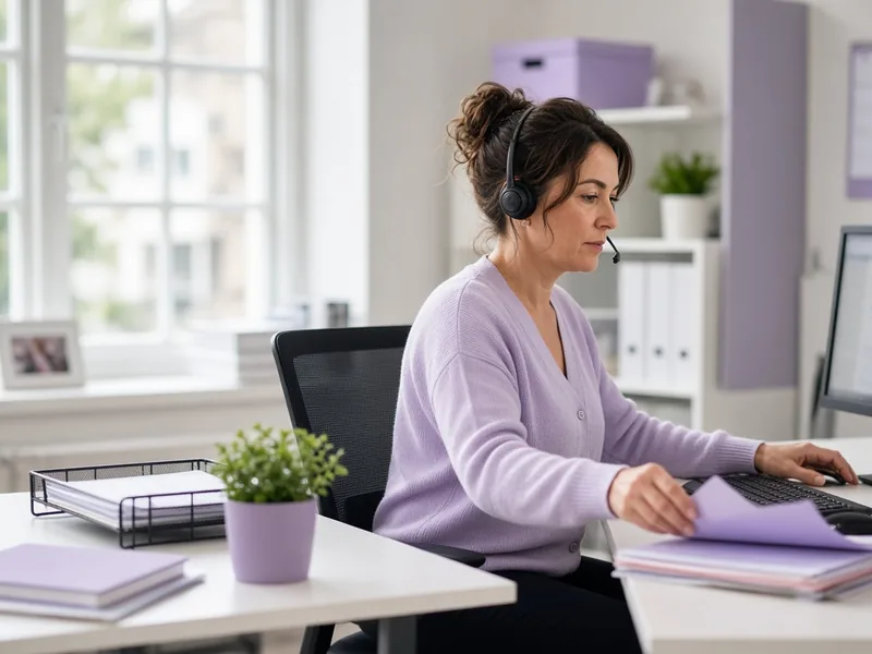 Office administrator organising files at a tidy desk