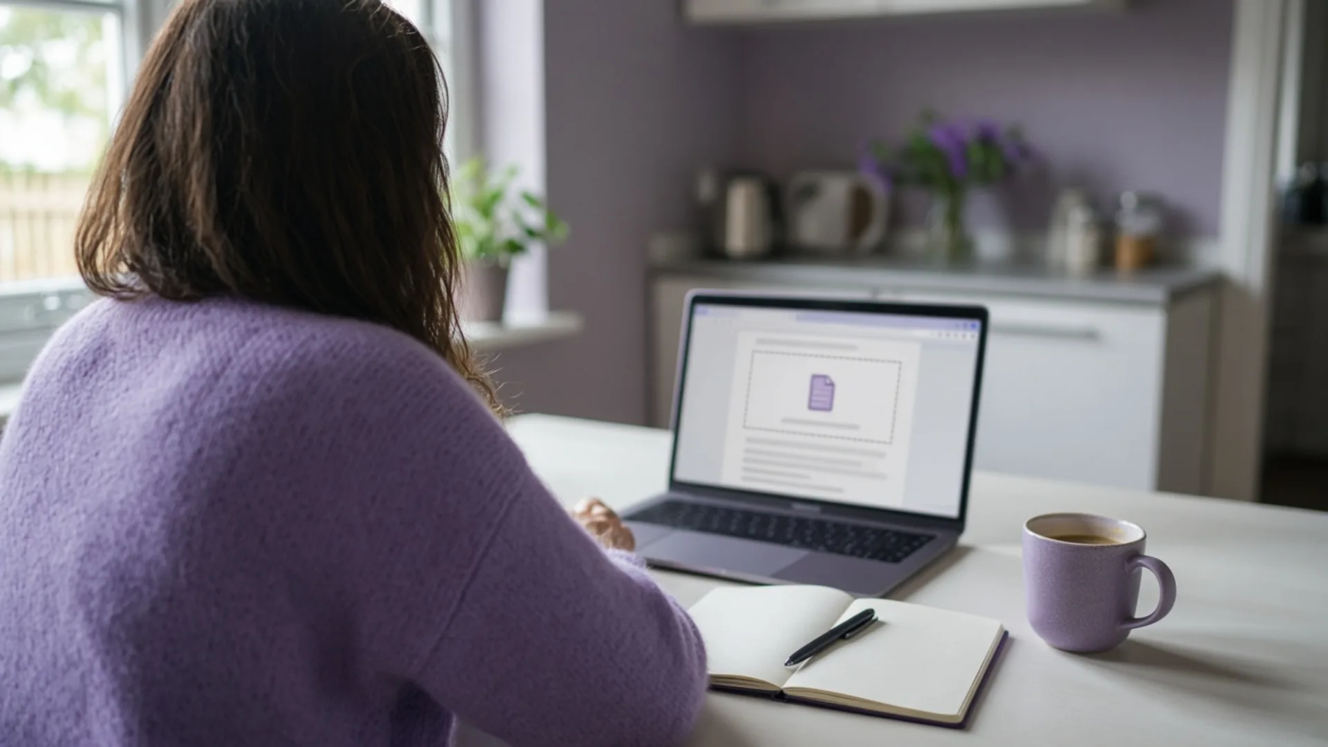 Person uploading their CV on a laptop at a kitchen table