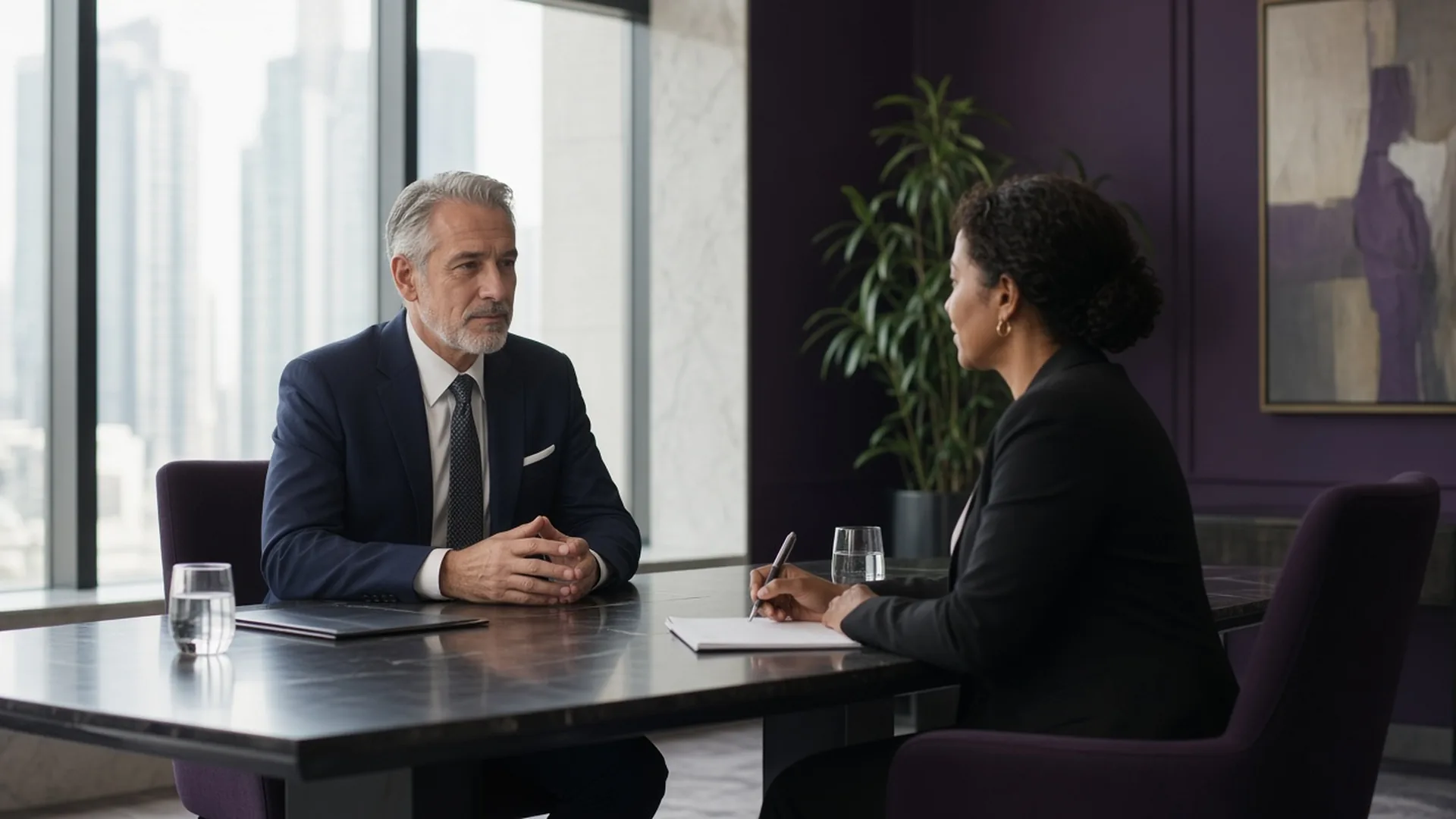 Senior executive in a discussion with an executive search consultant